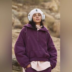 Free people wild and free fleece pullover black cherry